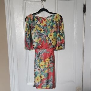 Bisou Bisou Floral Mini Dress in Coral, Yellow, Teal